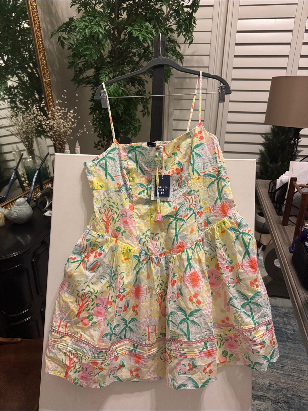 Roller Rabbit Yellow Tropical Print Spaghetti-Strap Kids Dress